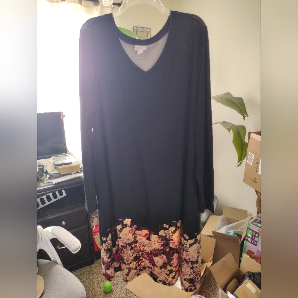 LuLaRoe Black and Floral Midi Dress